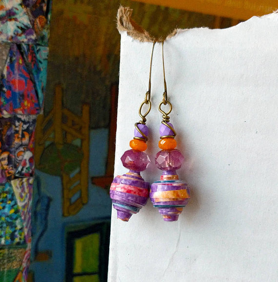 JoHa Designs - Handcrafted Pastel Paper Bead Dangle Earrings