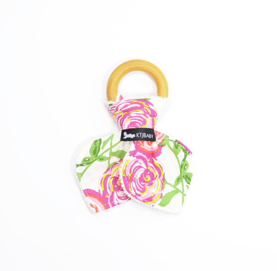 Wood Teething Ring - Floral Rose