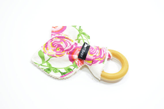 Wood Teething Ring - Floral Rose