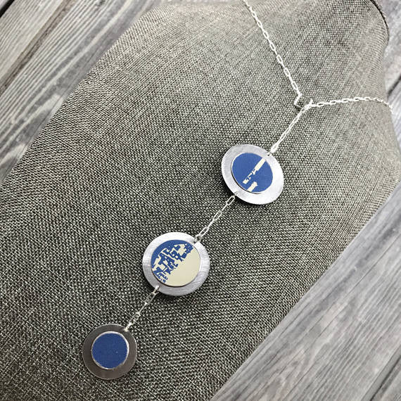 Sal'vij - Handcrafted Repurposed Blue Triple Disc Necklace