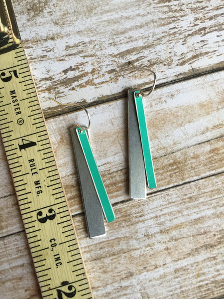 Sal'vij - Handcrafted Repurposed Teal Dangle Earrings.
