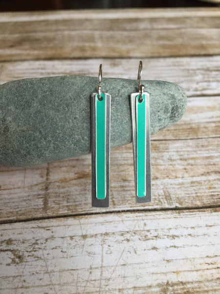 Sal'vij - Handcrafted Repurposed Teal Dangle Earrings.