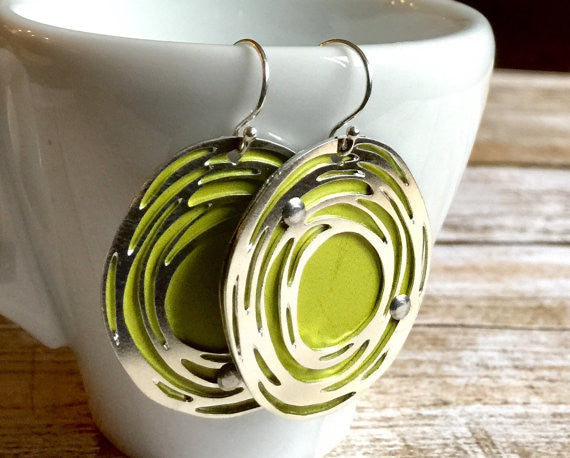 Sal'vij-Handcrafted Repurposed Chartreuse Drop Earrings