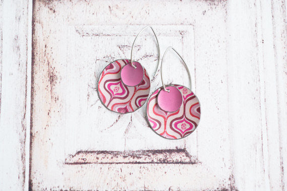 Sal'vij-Handcrafted Repurposed Pink Mod Earrings