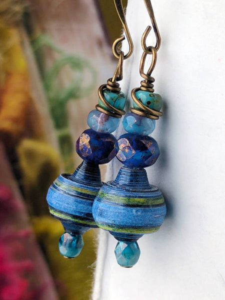 JoHa Designs - Handcrafted Mountain Sunset Paper Bead Dangle Earrings