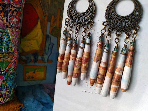 JoHa Designs - Handcrafted Paper Bead Chandelier Earrings