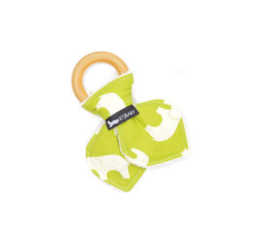 Wood Teething Ring - Green Elephant
